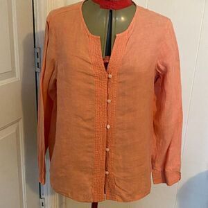 Liz Claiborne Linen Button Down Long Sleeve V-neck Top Size L